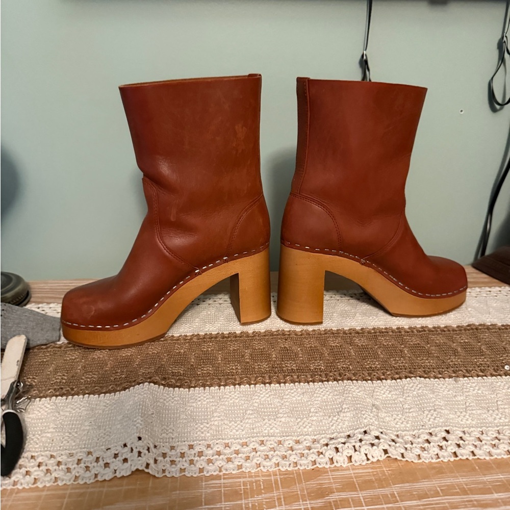 Swedish Hasbeens Cognac/Brown Leather Sky High Heeled Boots